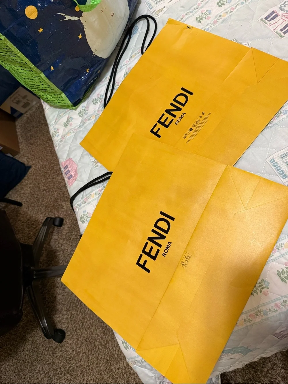 Fendi Yellow Branded Shopping Bags (Pair)